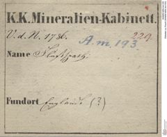 Etiketten zu Fluorit (NHMW-MIN-Am193)
